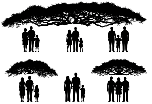Family Under Tree Silhouette SVG Clipart
