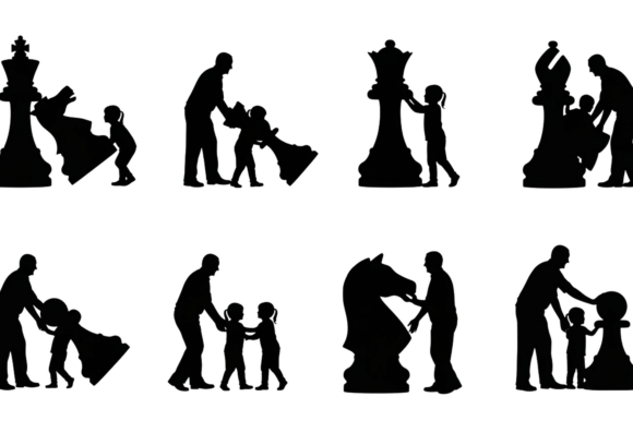 Father and Child Chess Silhouette SVG: Graphics for Crafts and Branding