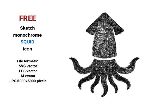 FREE Sketch Squid Icon for Graphics and Freebies