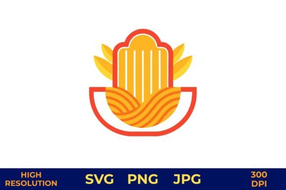 Pasta Icon in Golden Wheat Illustration