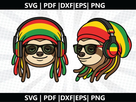 Rasta Sloth SVG Cricut Cut File Graphics Freebies